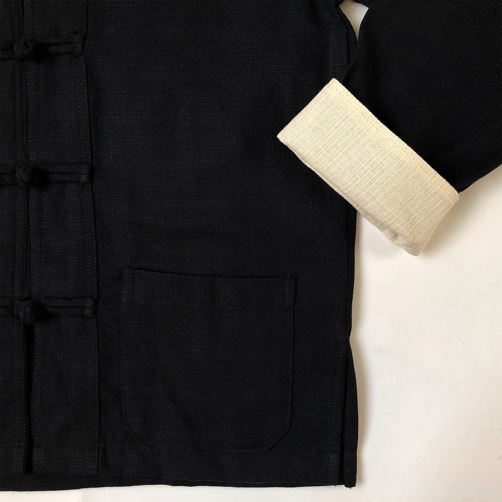 Unisex Fairtrade Ribbed Cotton Mandarin Jacket / Shirt Black