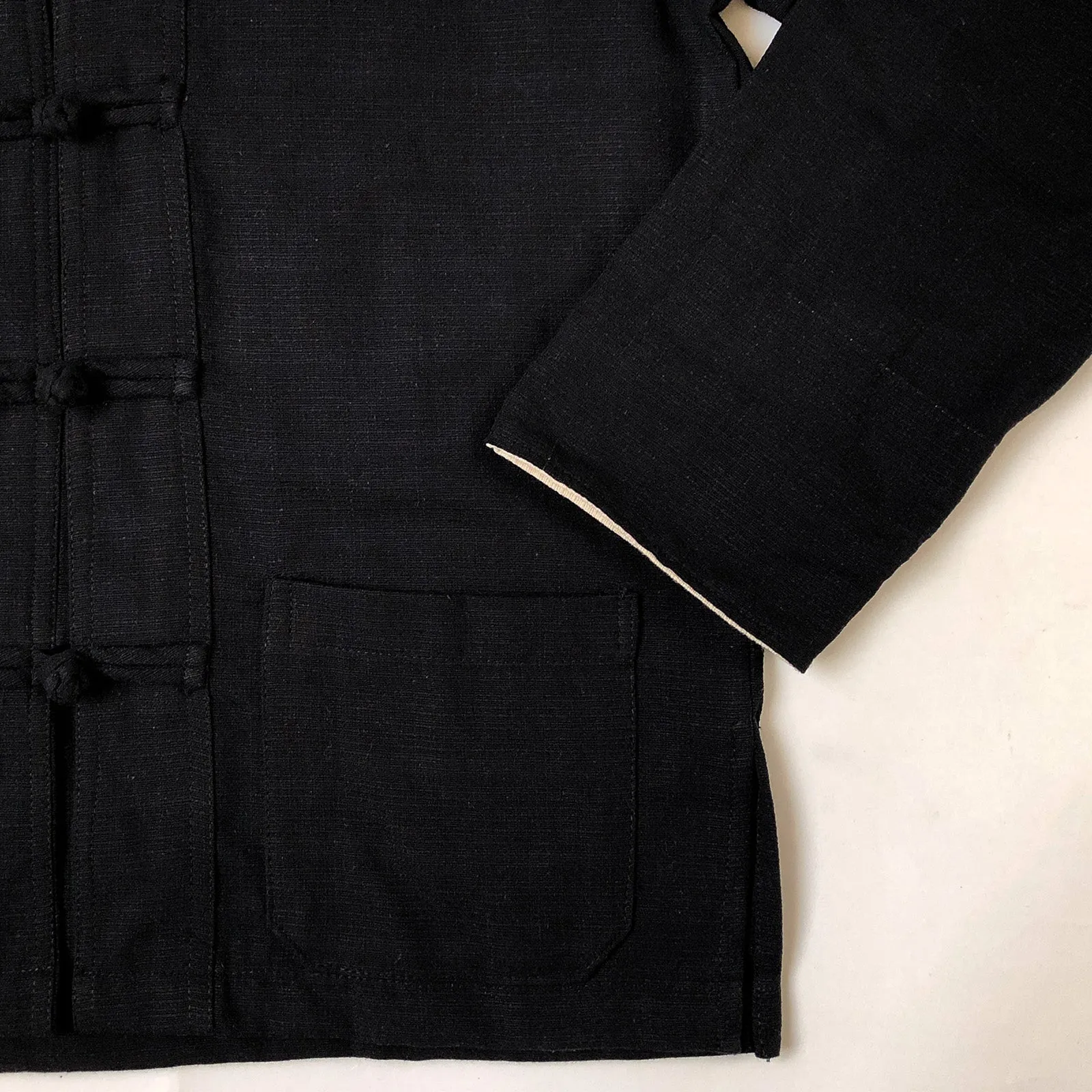 Unisex Fairtrade Ribbed Cotton Mandarin Jacket / Shirt Black