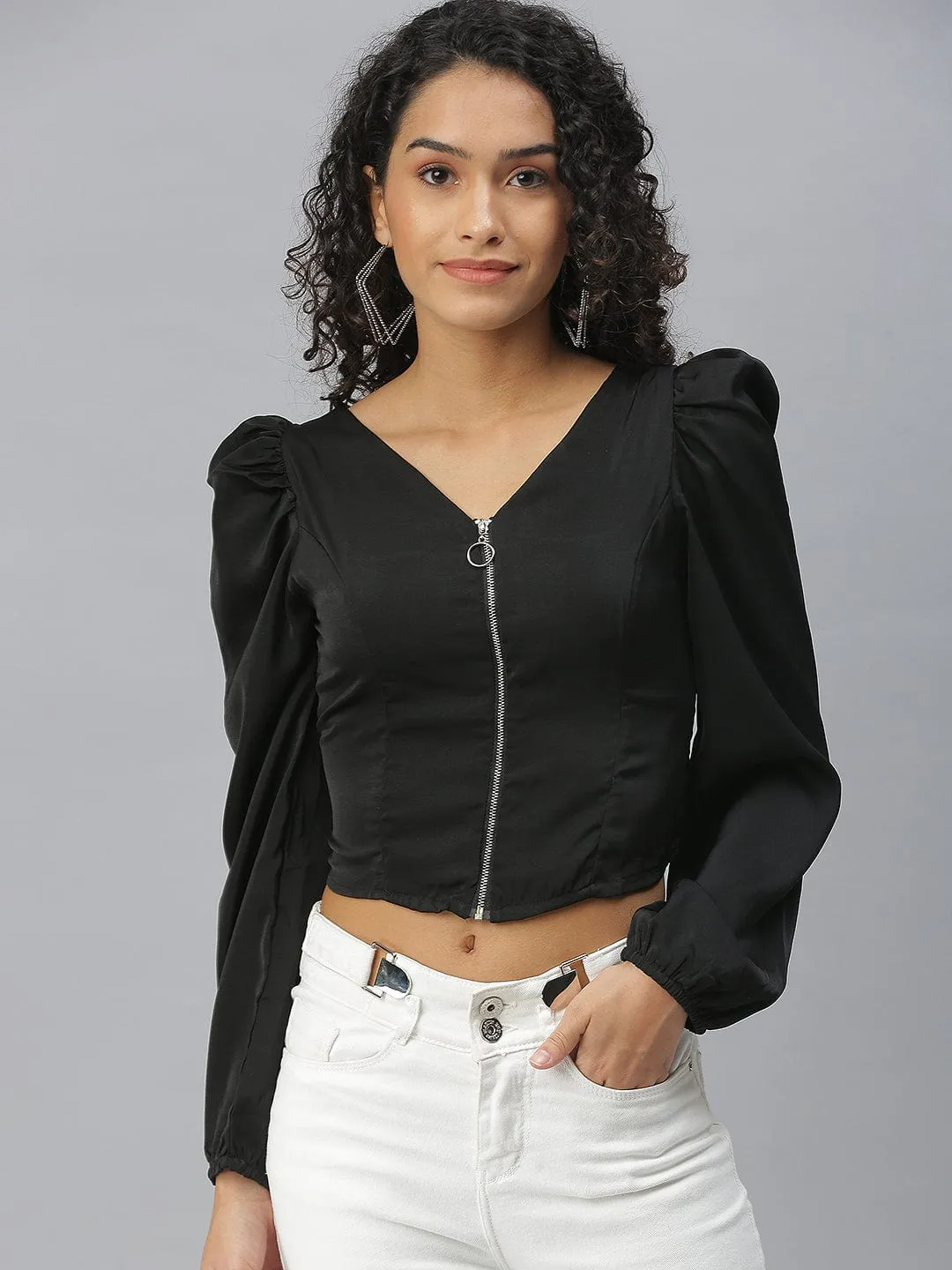 Women Black Solid Crop Top