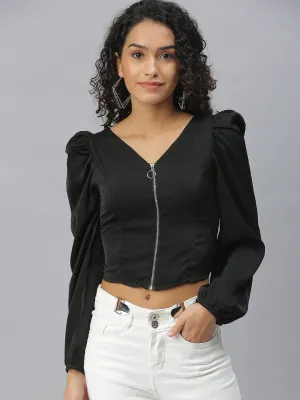 Women Black Solid Crop Top