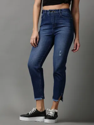 Women Blue Boyfriend Fit Mildly Distressed Light Fade Stretchable Jeans