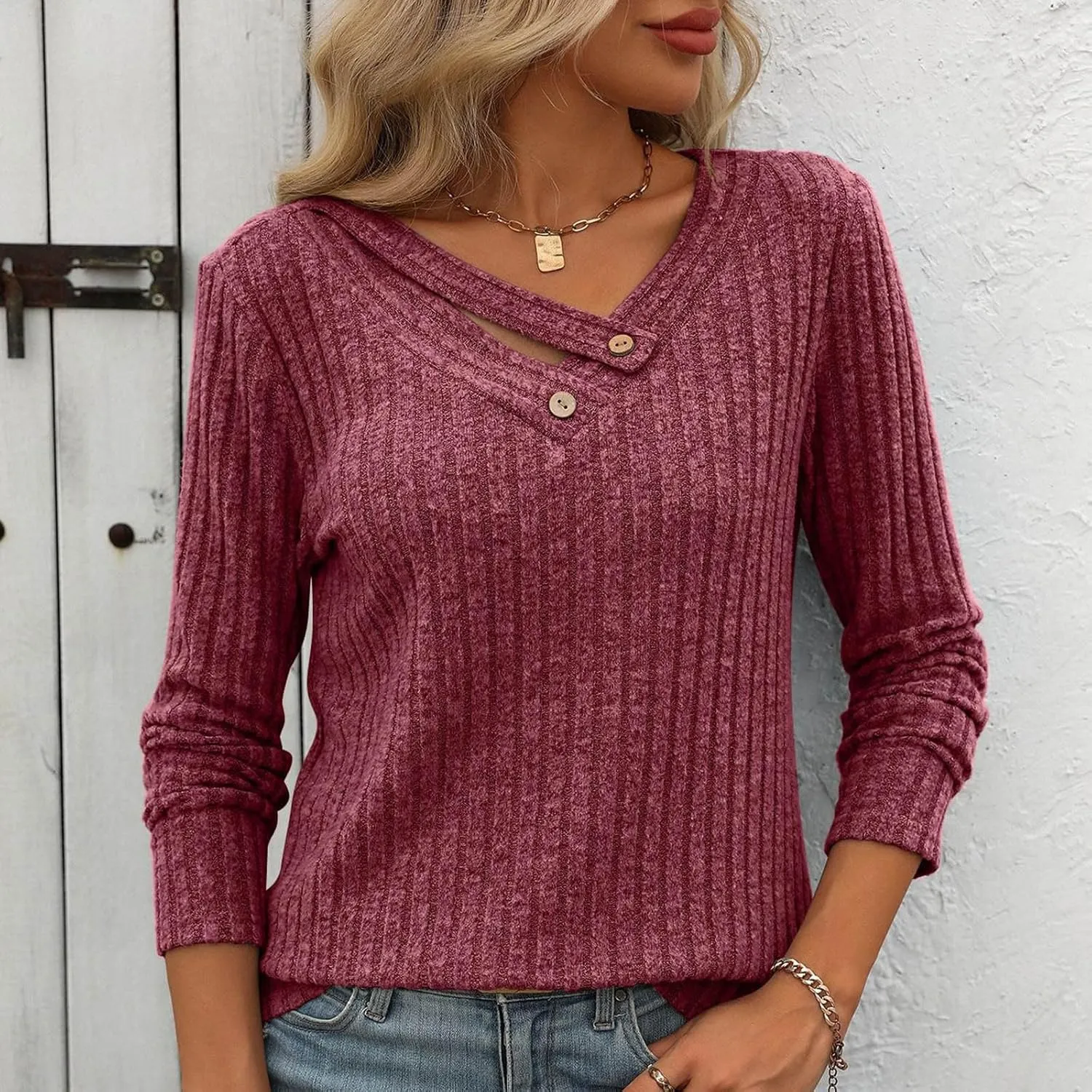 Women Striped Patchwork Knitted Sweater With Long Sleeved V-Neck Sweater Tops2024 Fall&Winter Womens Trendy Tops
