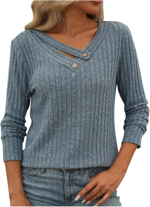 Women Striped Patchwork Knitted Sweater With Long Sleeved V-Neck Sweater Tops2024 Fall&Winter Womens Trendy Tops
