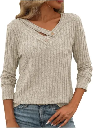 Women Striped Patchwork Knitted Sweater With Long Sleeved V-Neck Sweater Tops2024 Fall&Winter Womens Trendy Tops