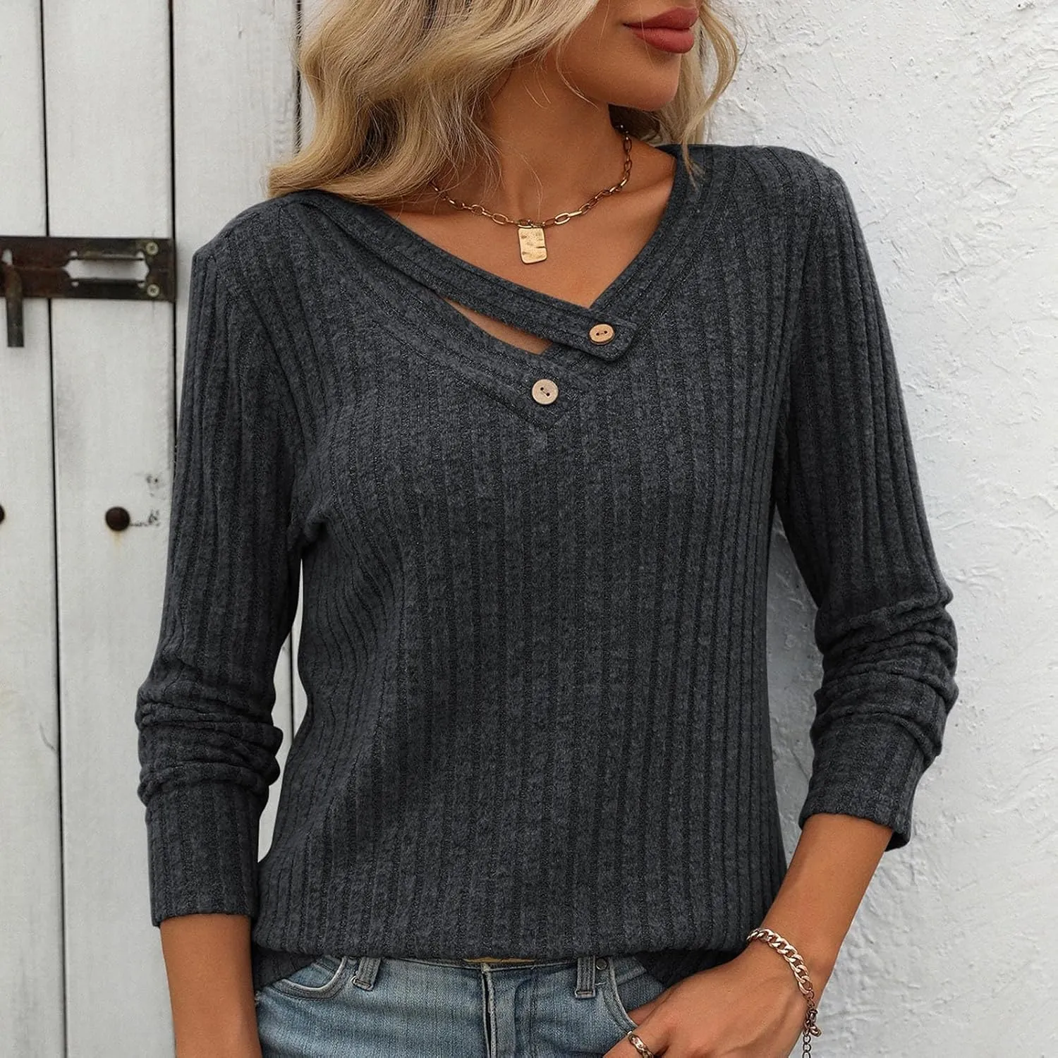 Women Striped Patchwork Knitted Sweater With Long Sleeved V-Neck Sweater Tops2024 Fall&Winter Womens Trendy Tops