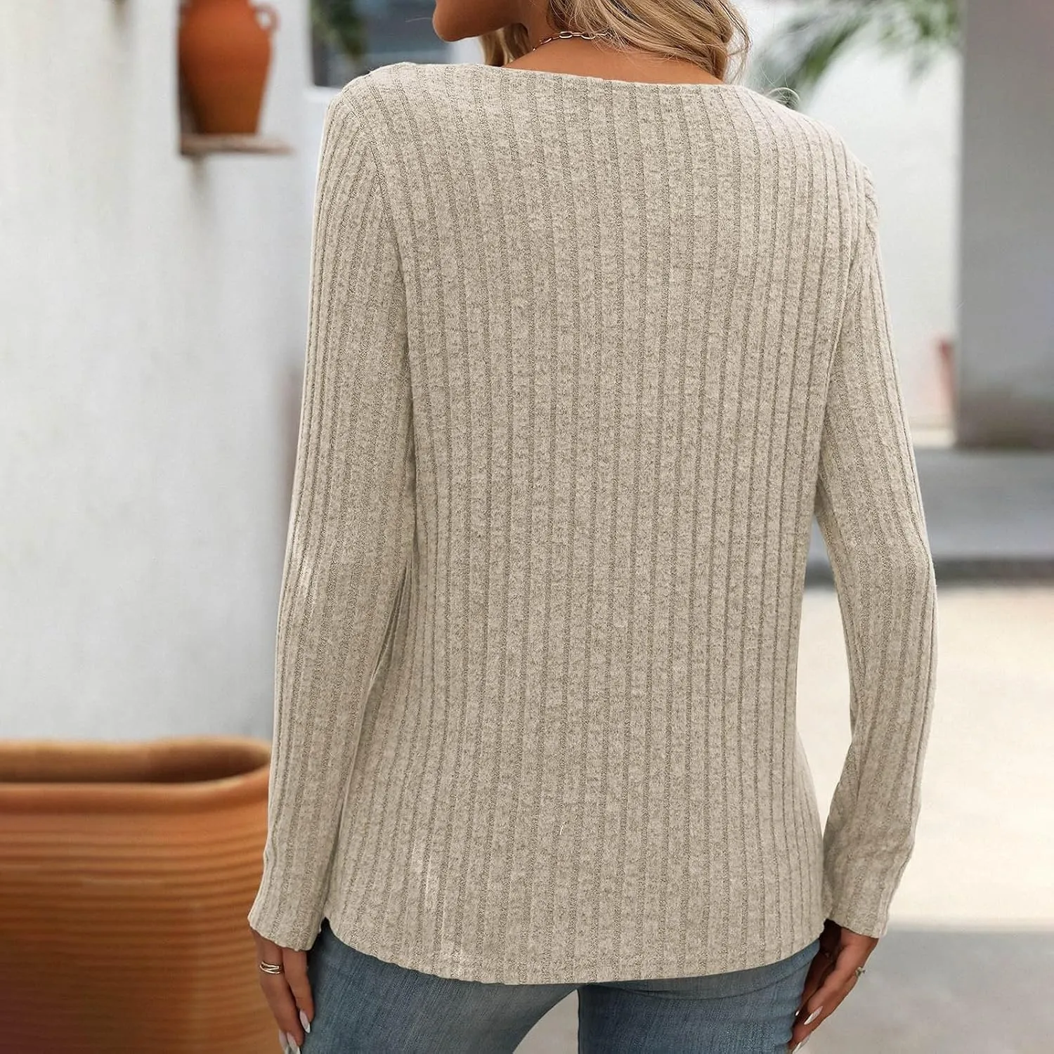 Women Striped Patchwork Knitted Sweater With Long Sleeved V-Neck Sweater Tops2024 Fall&Winter Womens Trendy Tops