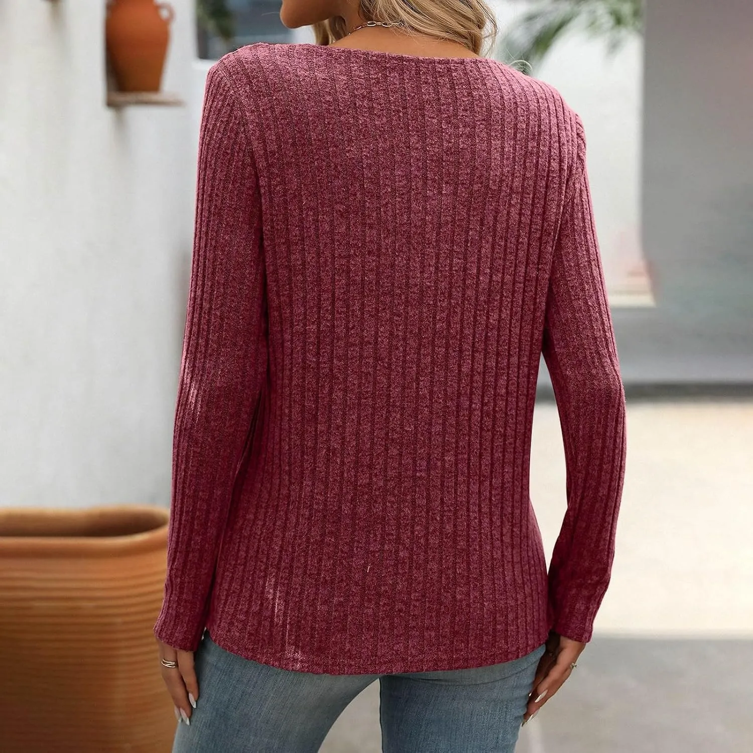 Women Striped Patchwork Knitted Sweater With Long Sleeved V-Neck Sweater Tops2024 Fall&Winter Womens Trendy Tops