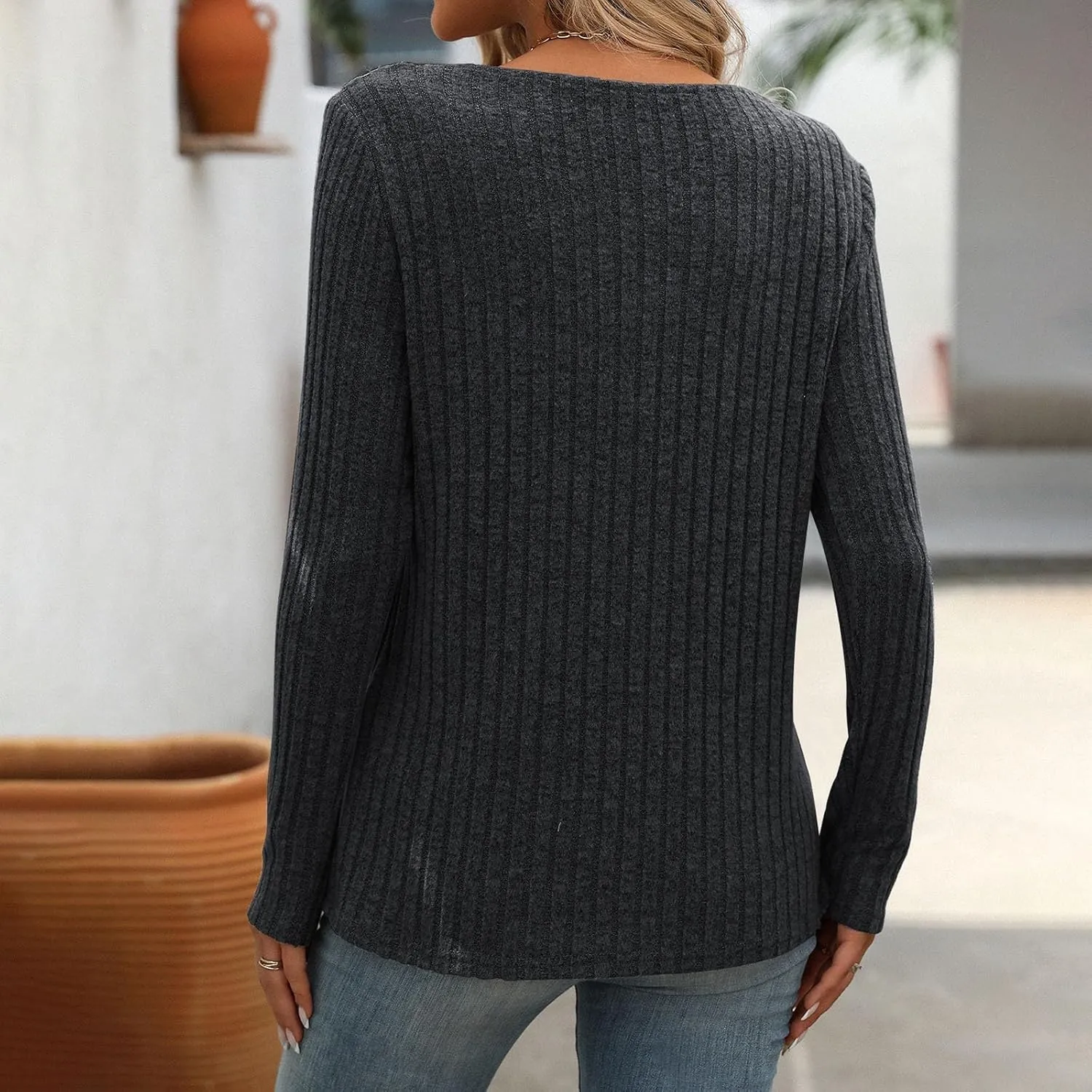 Women Striped Patchwork Knitted Sweater With Long Sleeved V-Neck Sweater Tops2024 Fall&Winter Womens Trendy Tops