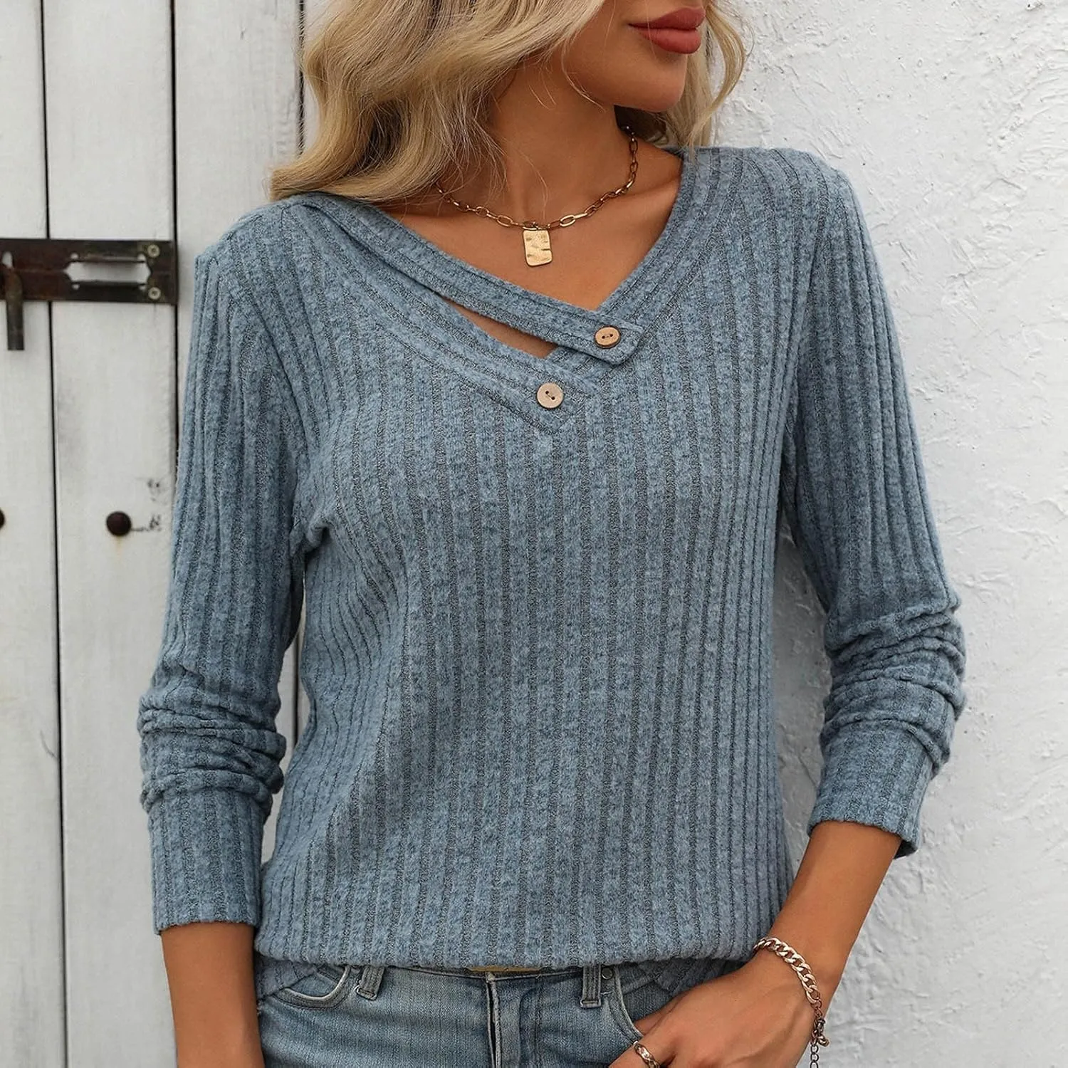 Women Striped Patchwork Knitted Sweater With Long Sleeved V-Neck Sweater Tops2024 Fall&Winter Womens Trendy Tops