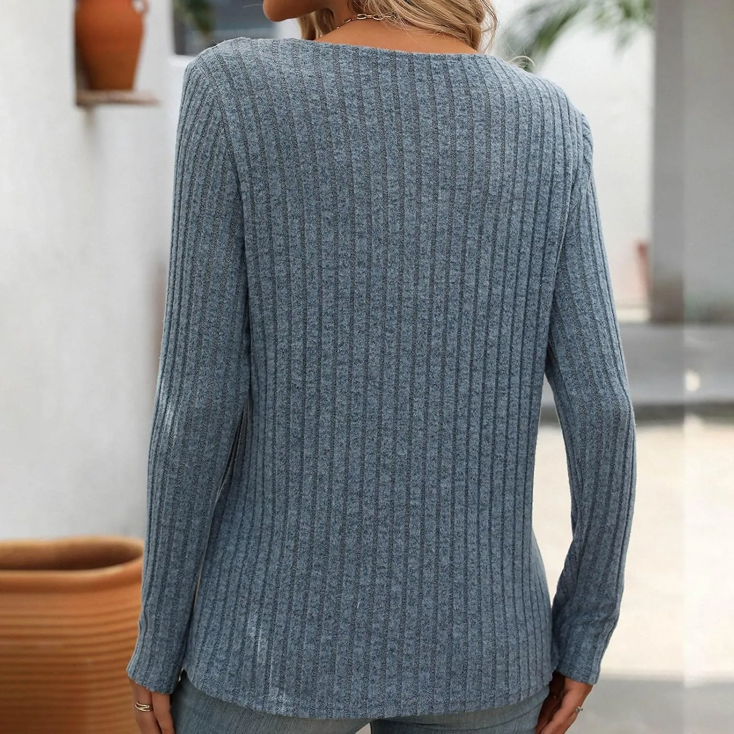 Women Striped Patchwork Knitted Sweater With Long Sleeved V-Neck Sweater Tops2024 Fall&Winter Womens Trendy Tops