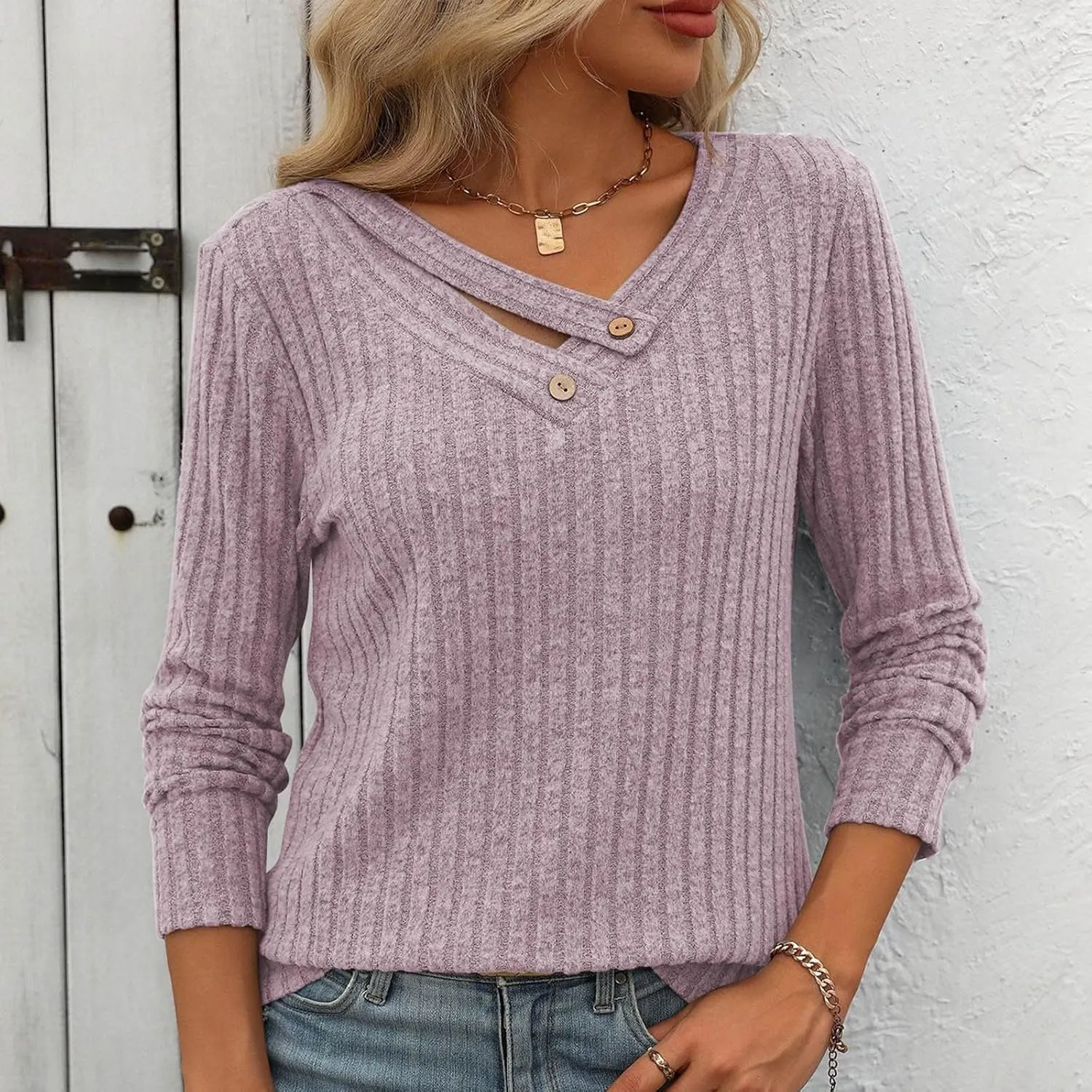 Women Striped Patchwork Knitted Sweater With Long Sleeved V-Neck Sweater Tops2024 Fall&Winter Womens Trendy Tops