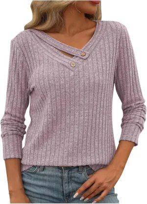 Women Striped Patchwork Knitted Sweater With Long Sleeved V-Neck Sweater Tops2024 Fall&Winter Womens Trendy Tops