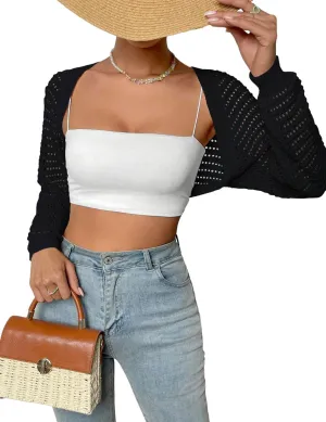 Women Y2K Crochet Shrug Sweater Crop Cardigans Drop Shoulder Knit Bolero Sweater