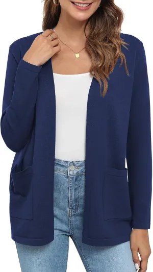Womens 2024 Opening Cardigan Sweater Lightweight Cardigan Sweater Coat with Pocket Office Coat