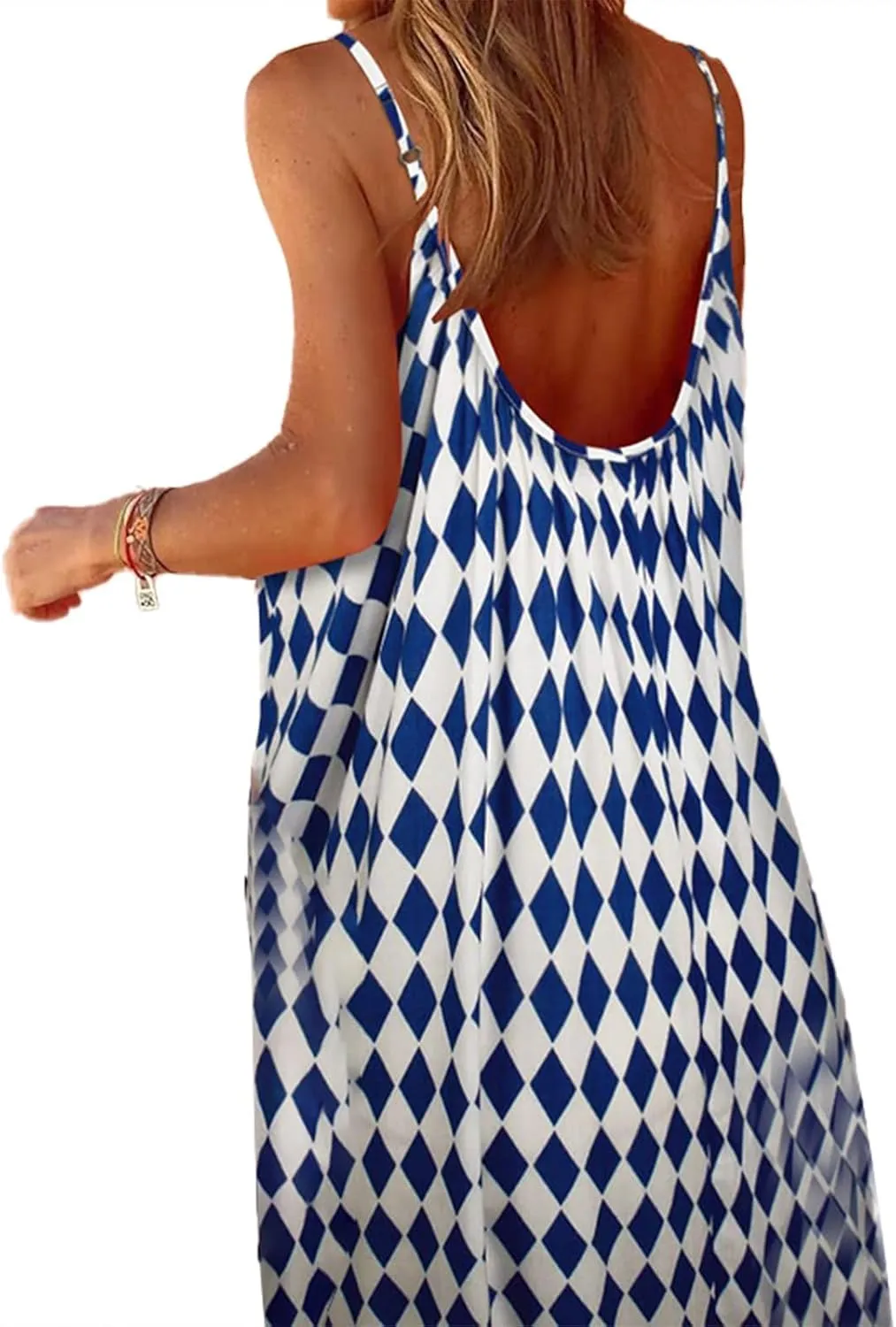Womens Boho Tank Dress Spaghetti Strap Sleeveless Scoop Neck Maxi Dresses Summe Floral A Line Smocked Ruffle Dress