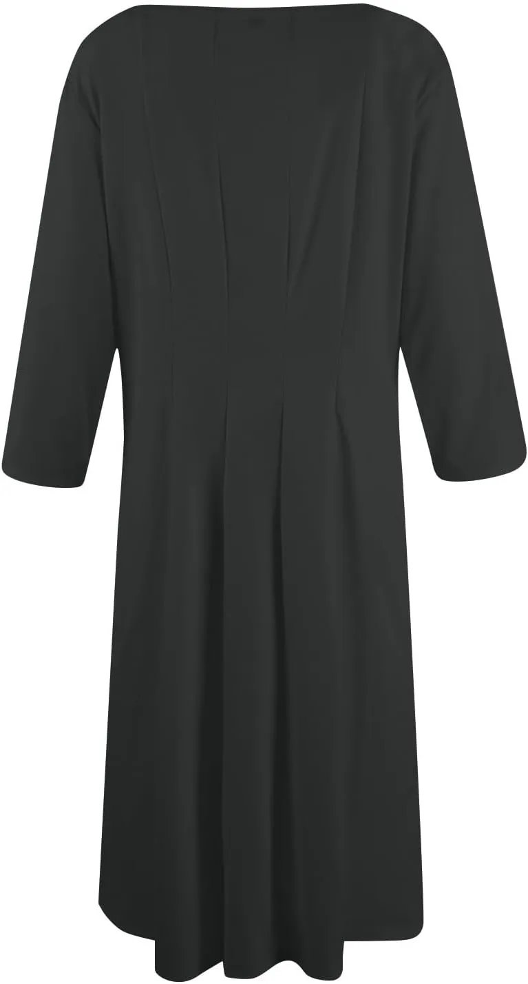 Women's Casual Midi Solid Color Dress A Line 3/4 Sleeve Tunic Dresses Pleated Crew Neck Fashion Loose Fit Wrap Dress