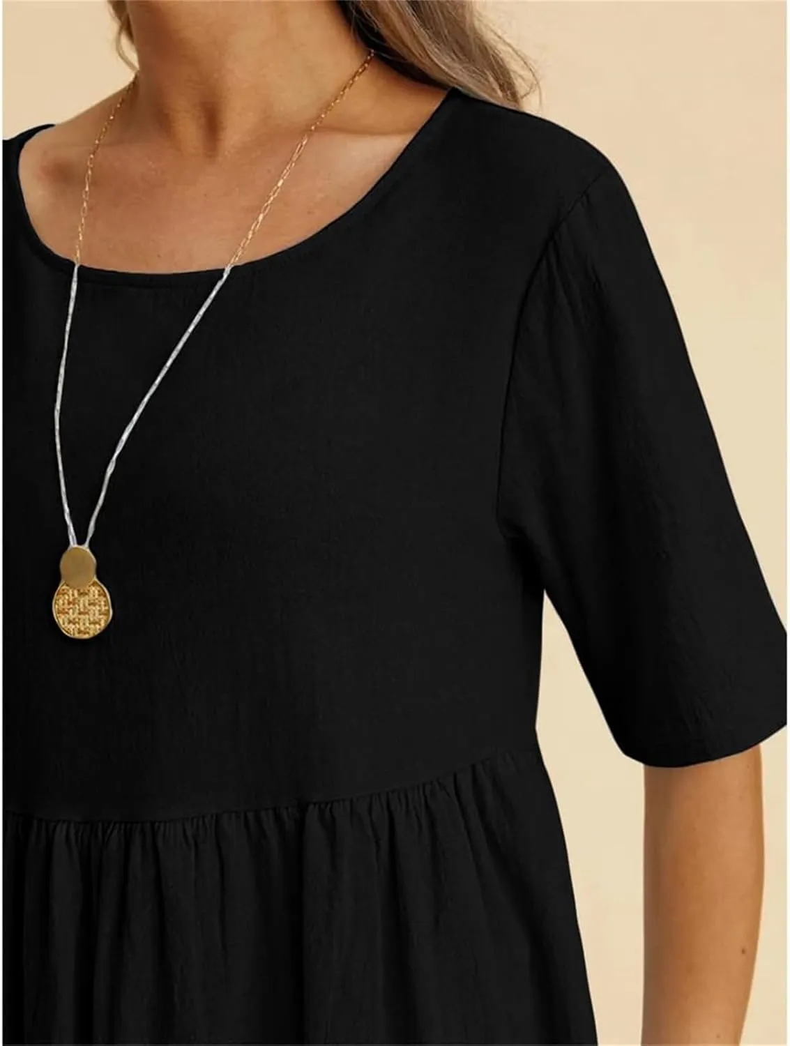 Women's Maxi Dresses Short Sleeve Long Casual Summer Cotton Linen Crewneck Loose Plus Size Basic Beach Midi Dresses