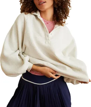 Women's Oversized Sweatshirt Casual Loose V Neck Lantern sleeve Snap Collared Cropped Pullover Tunic Tops
