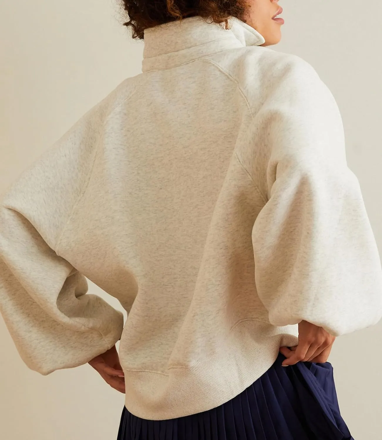 Women's Oversized Sweatshirt Casual Loose V Neck Lantern sleeve Snap Collared Cropped Pullover Tunic Tops