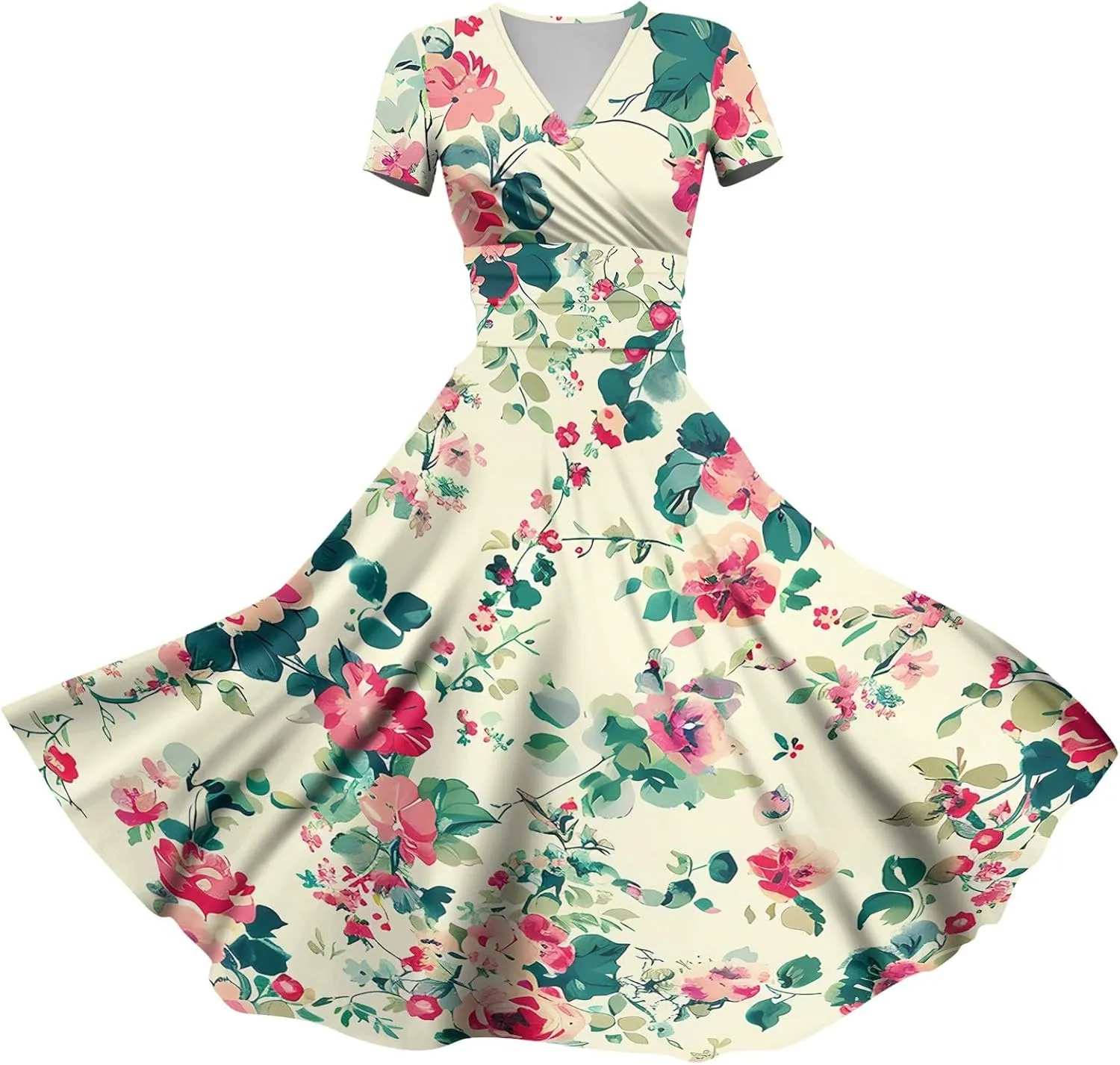 Womens Spring Dresses Sexy Deep V Neck Dress 2024 Trendy Short Sleeve Casual Dresses Plus Size Flowy Tunic Dresses