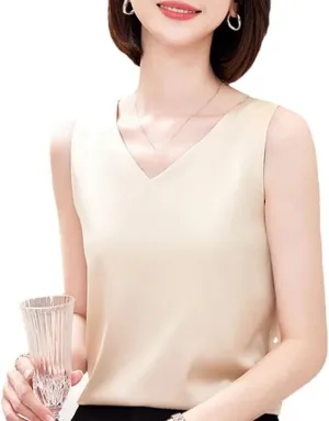 Women's Strap Crop Tank Tops V Neck Sleeveless Satin Silk Camisole Summer Casual Beach Vest