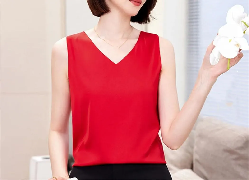 Women's Strap Crop Tank Tops V Neck Sleeveless Satin Silk Camisole Summer Casual Beach Vest