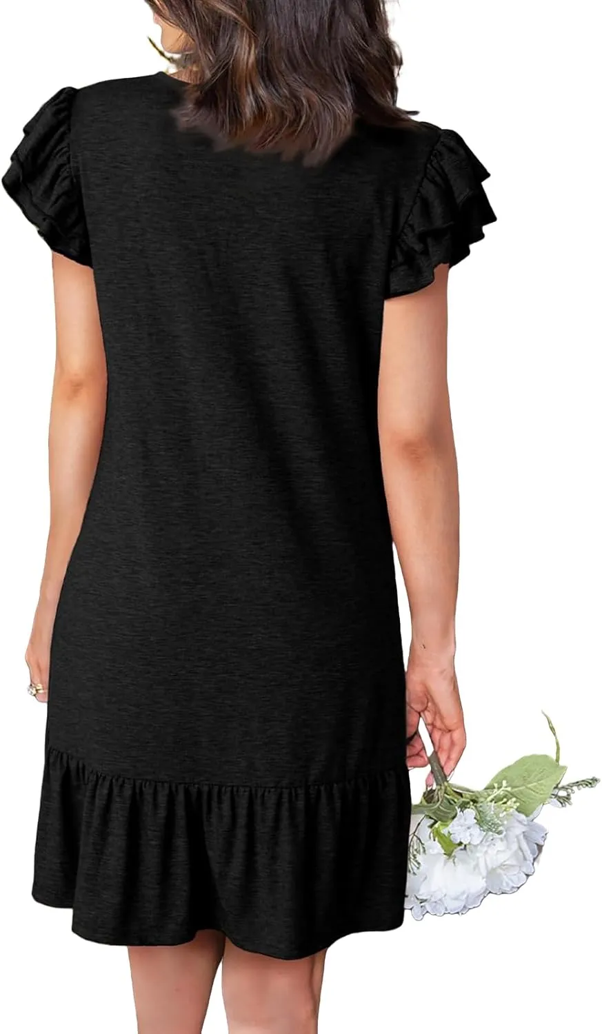 Women's Summer Mini Dresses V Neck Ruffle Short Sleeve Dress Casual Loose A-Line Swing Mini Dress Sundress 2025