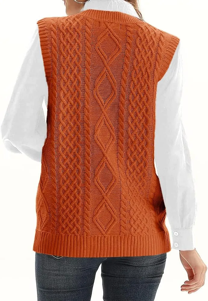 WomensKnit Sweater Vest V Neck Sleeveless Cardigan Button Down Sweater Pocket Outwear Tops