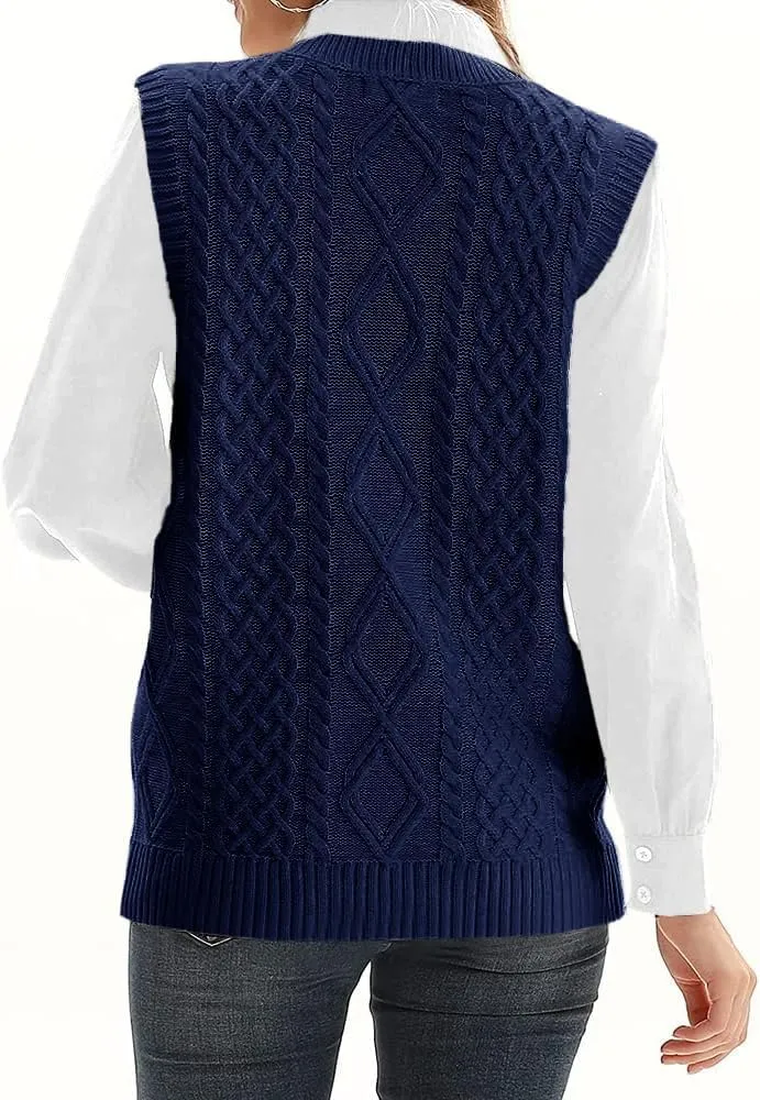 WomensKnit Sweater Vest V Neck Sleeveless Cardigan Button Down Sweater Pocket Outwear Tops