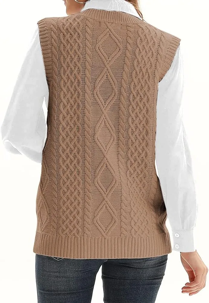 WomensKnit Sweater Vest V Neck Sleeveless Cardigan Button Down Sweater Pocket Outwear Tops