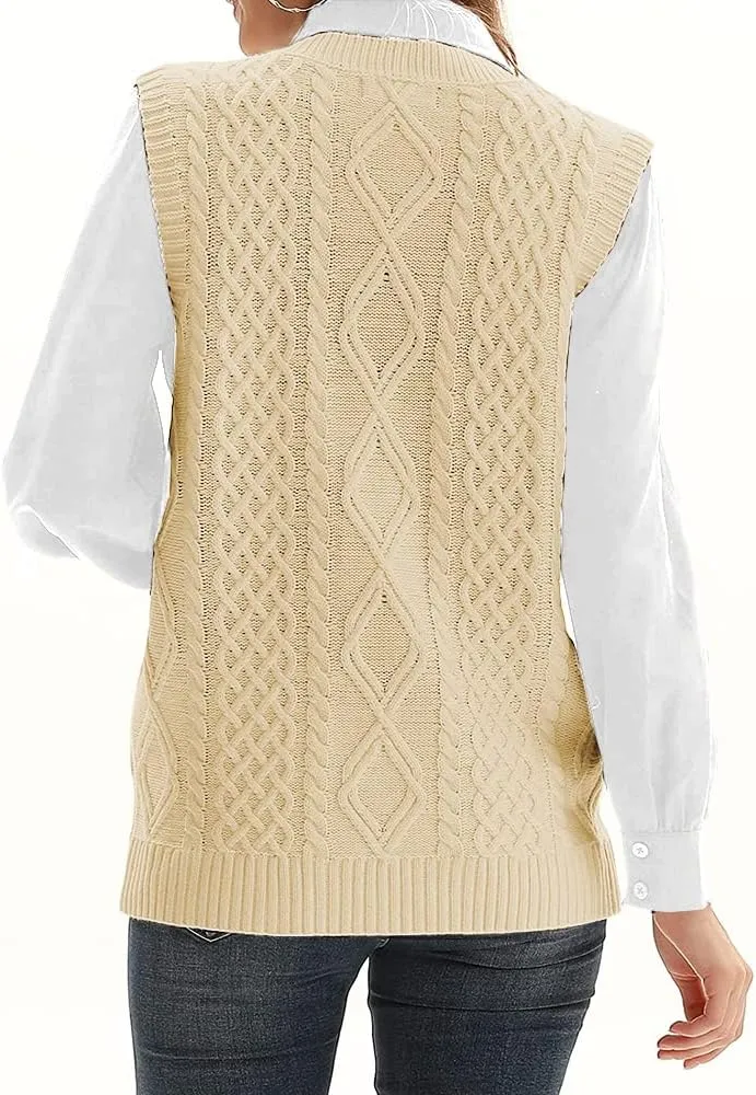 WomensKnit Sweater Vest V Neck Sleeveless Cardigan Button Down Sweater Pocket Outwear Tops
