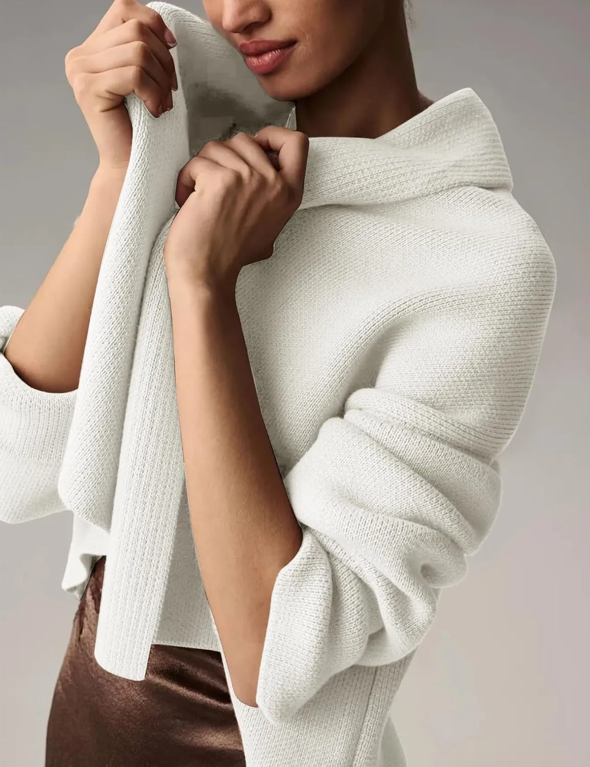 Yimoon Women's Cropped Cardigan Sweater Oversized Lapel Chunky Knit Coatigan Long Sleeve Open Front Sweater