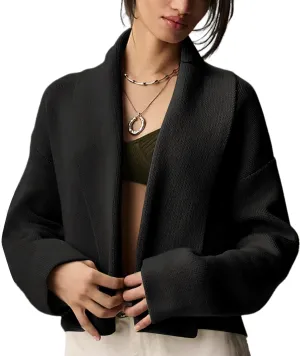 Yimoon Women's Cropped Cardigan Sweater Oversized Lapel Chunky Knit Coatigan Long Sleeve Open Front Sweater