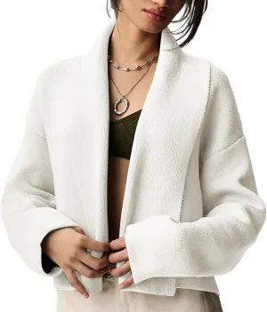 Yimoon Women's Cropped Cardigan Sweater Oversized Lapel Chunky Knit Coatigan Long Sleeve Open Front Sweater