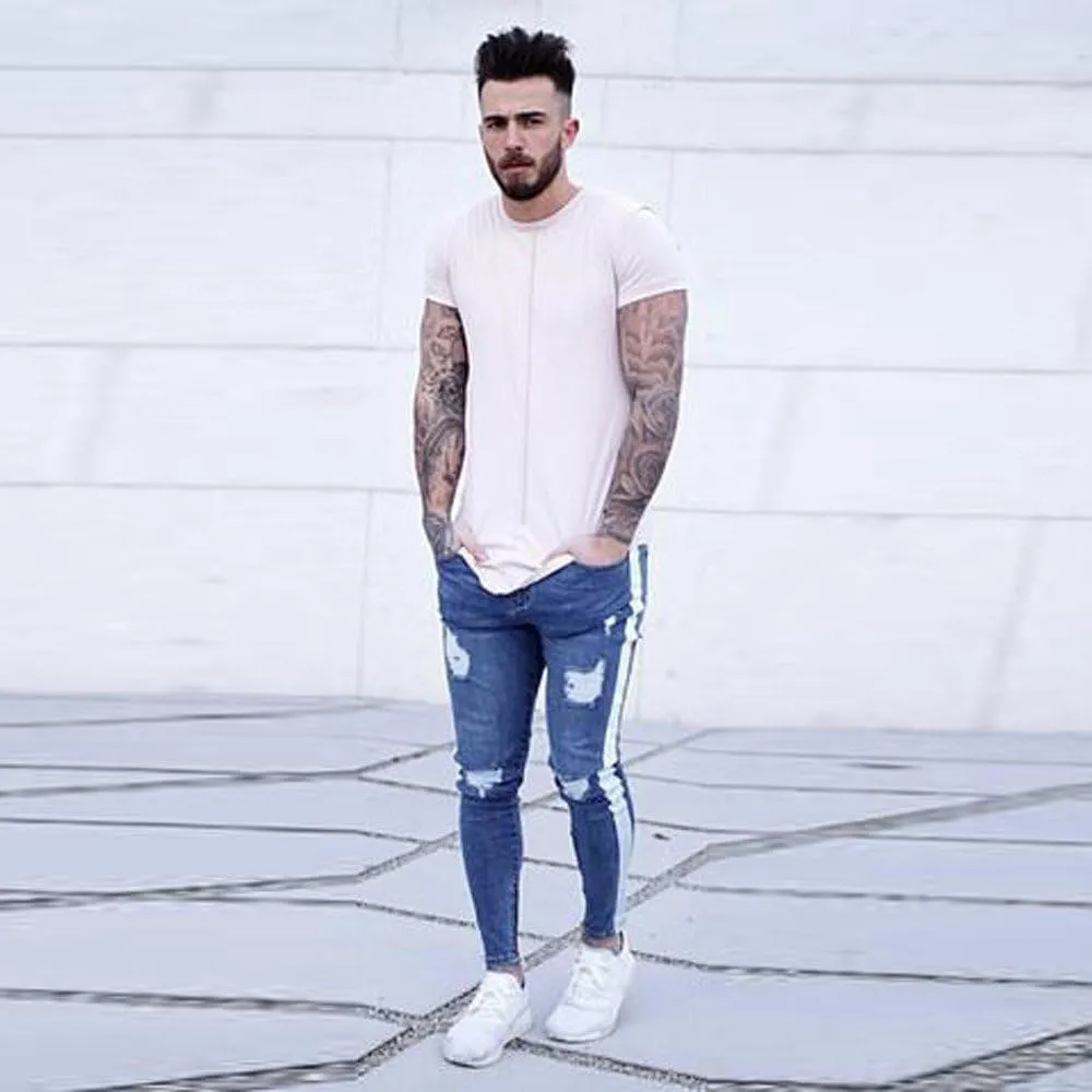 Ymosrh Work Pants for Men Denim Pants Distressed Ripped Freyed Slim Fit Zipper Jeans Trousers Khaki Pants Relaxed