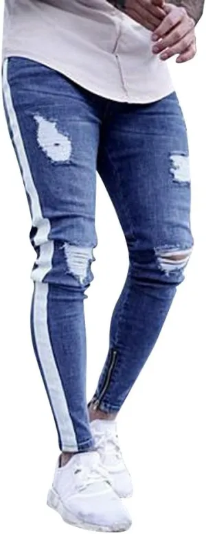 Ymosrh Work Pants for Men Denim Pants Distressed Ripped Freyed Slim Fit Zipper Jeans Trousers Khaki Pants Relaxed