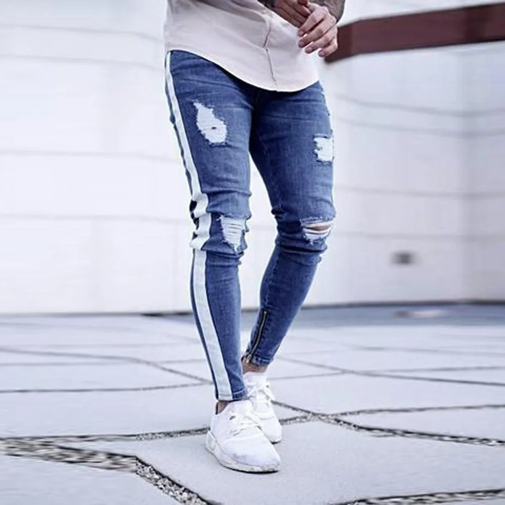 Ymosrh Work Pants for Men Denim Pants Distressed Ripped Freyed Slim Fit Zipper Jeans Trousers Khaki Pants Relaxed