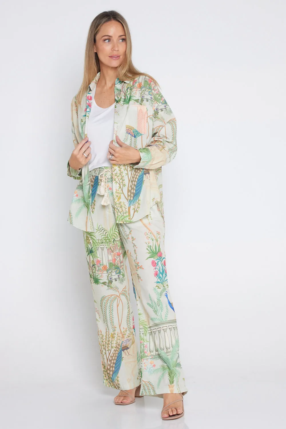 Peacock Print Zafira Linen Pants - Stylish & Comfortable Summer Essential