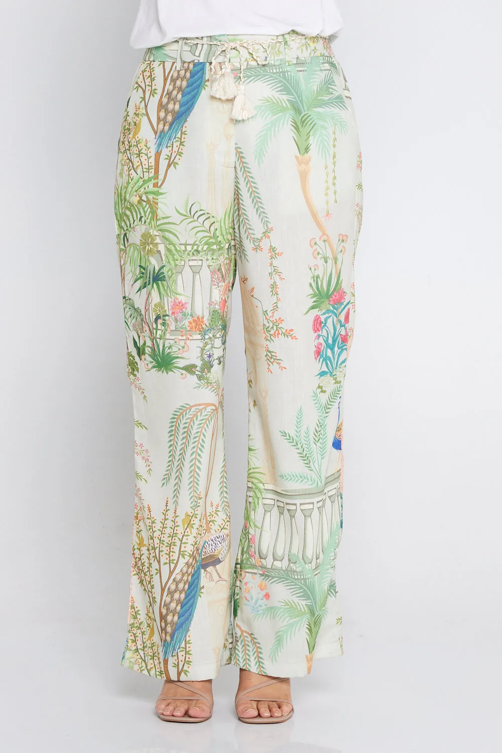 Peacock Print Zafira Linen Pants - Stylish & Comfortable Summer Essential