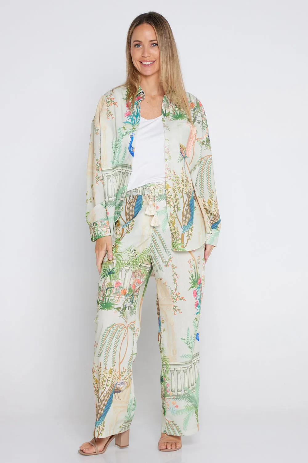 Peacock Print Zafira Linen Pants - Stylish & Comfortable Summer Essential