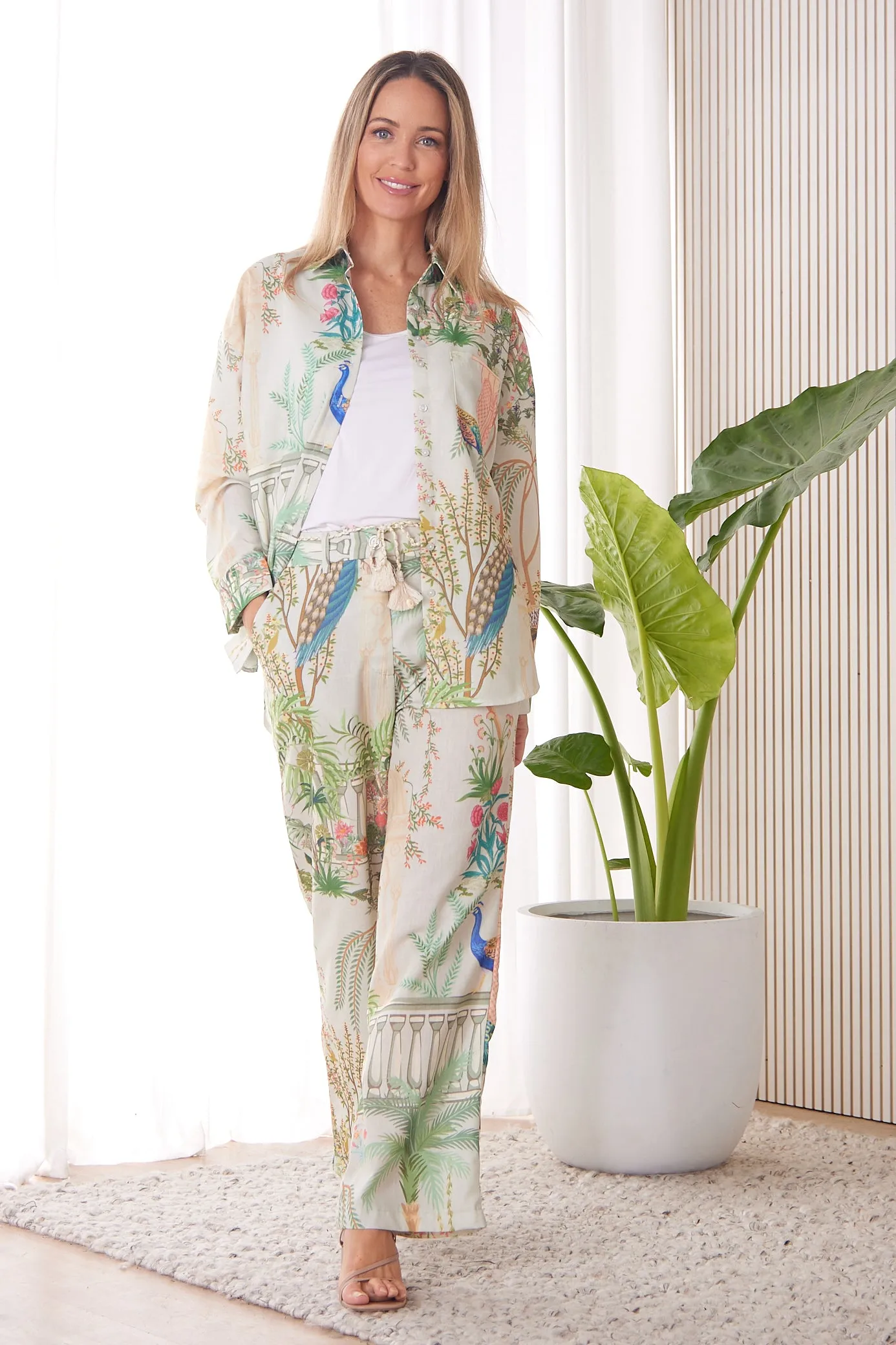 Peacock Print Zafira Linen Pants - Stylish & Comfortable Summer Essential