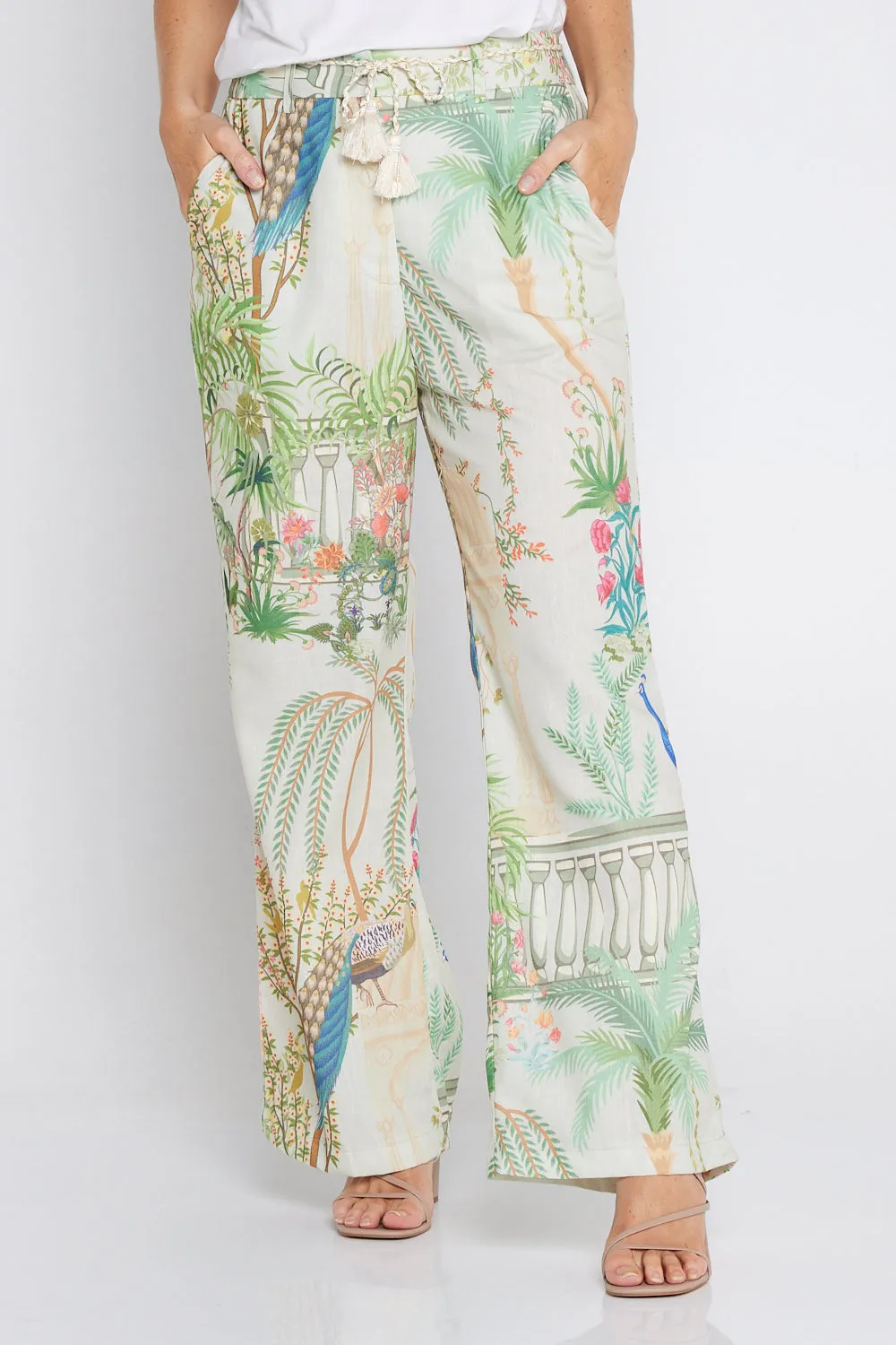 Peacock Print Zafira Linen Pants - Stylish & Comfortable Summer Essential
