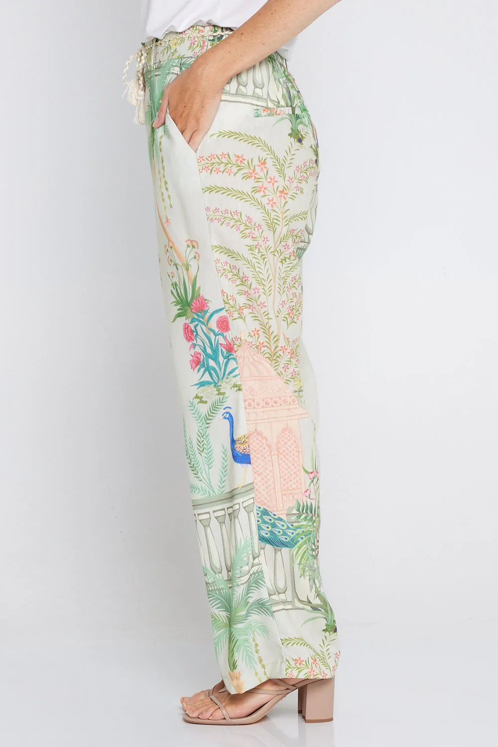 Peacock Print Zafira Linen Pants - Stylish & Comfortable Summer Essential
